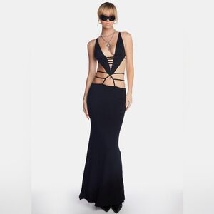 The Kript Nagisa Gothic Luxe Black Cutout Maxi Dress | Size Extra Small NWT